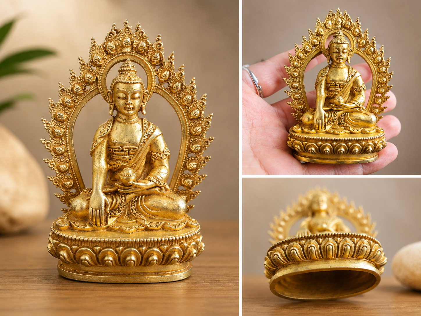 Statue de Bouddha en métal or – Bouddha de la Médecine (Bhaishajyaguru)