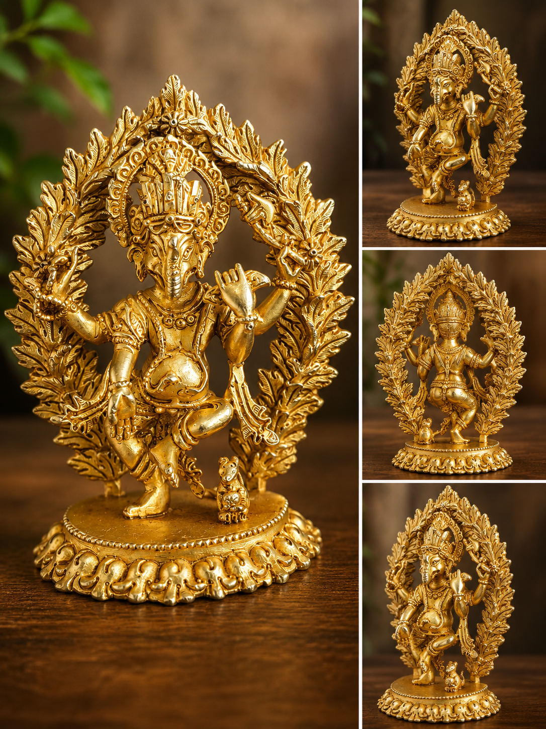 Statuette de Ganesh dansant – Finition or