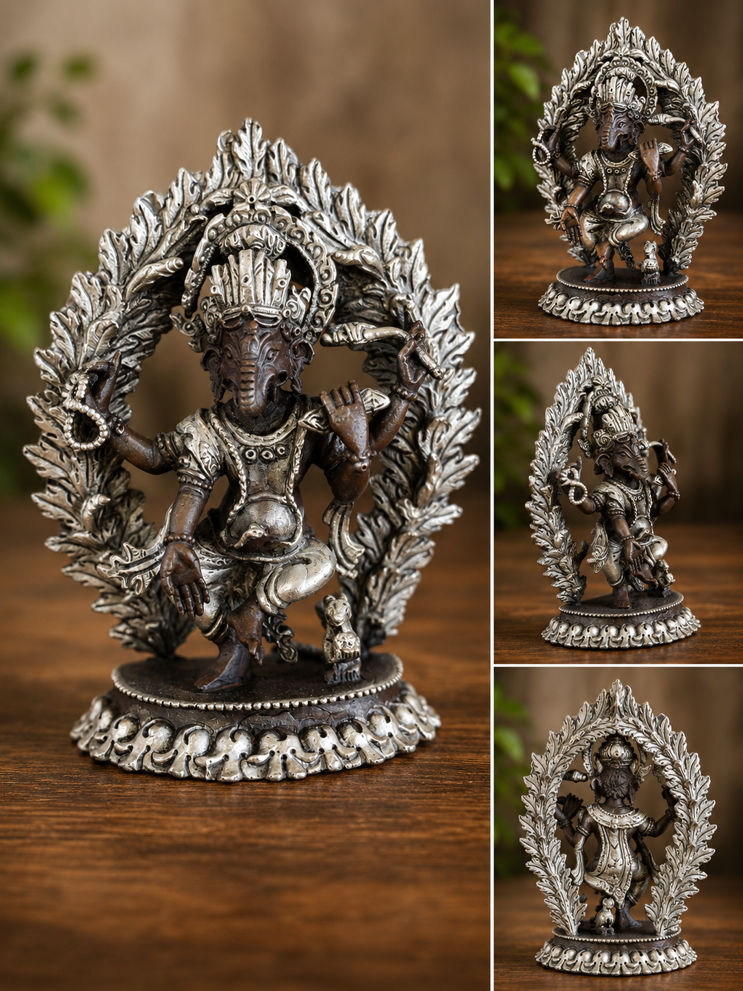 Statuette de Ganesh dansant – Bronze et finition argentée