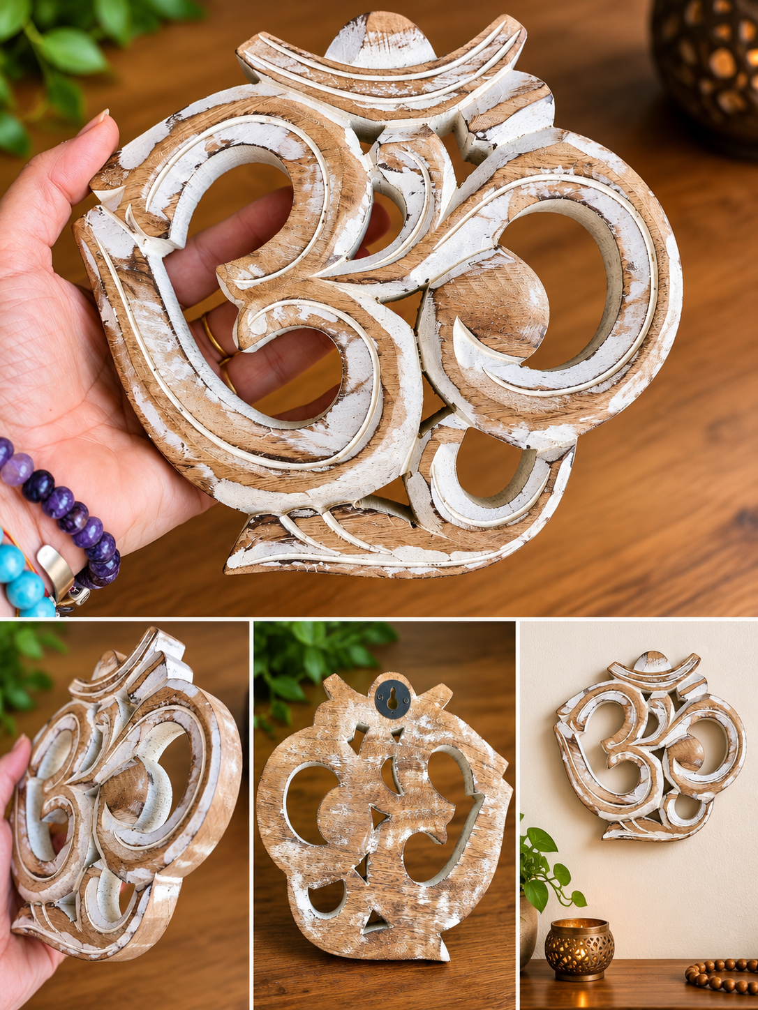 Symbole Om mural en bois sculpté