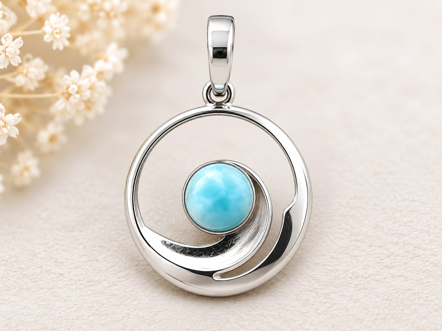 Pendentif en Larimar & Argent 925 – Harmonie et Élégance