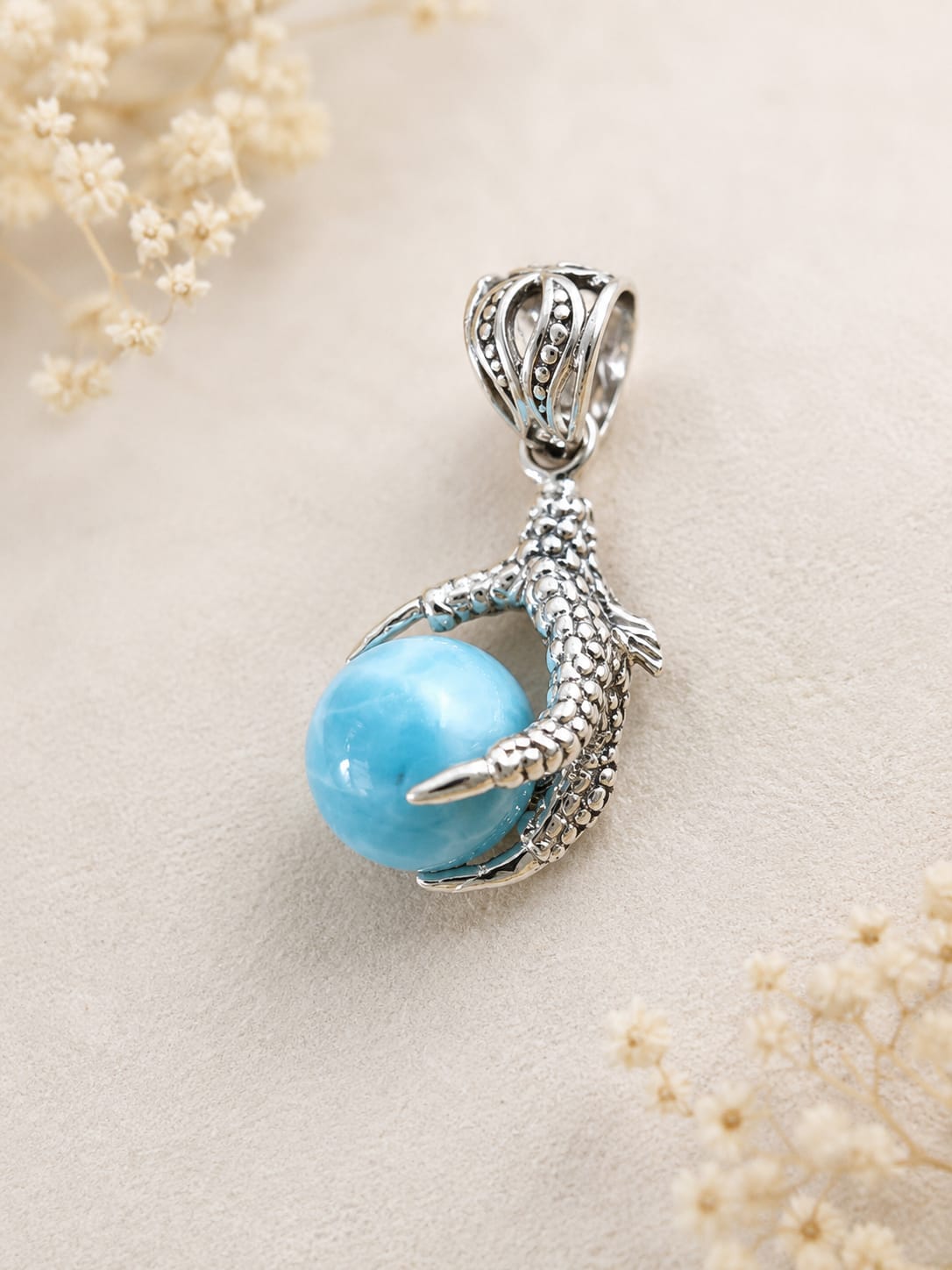Pendentif Dragon en Larimar – Argent 925