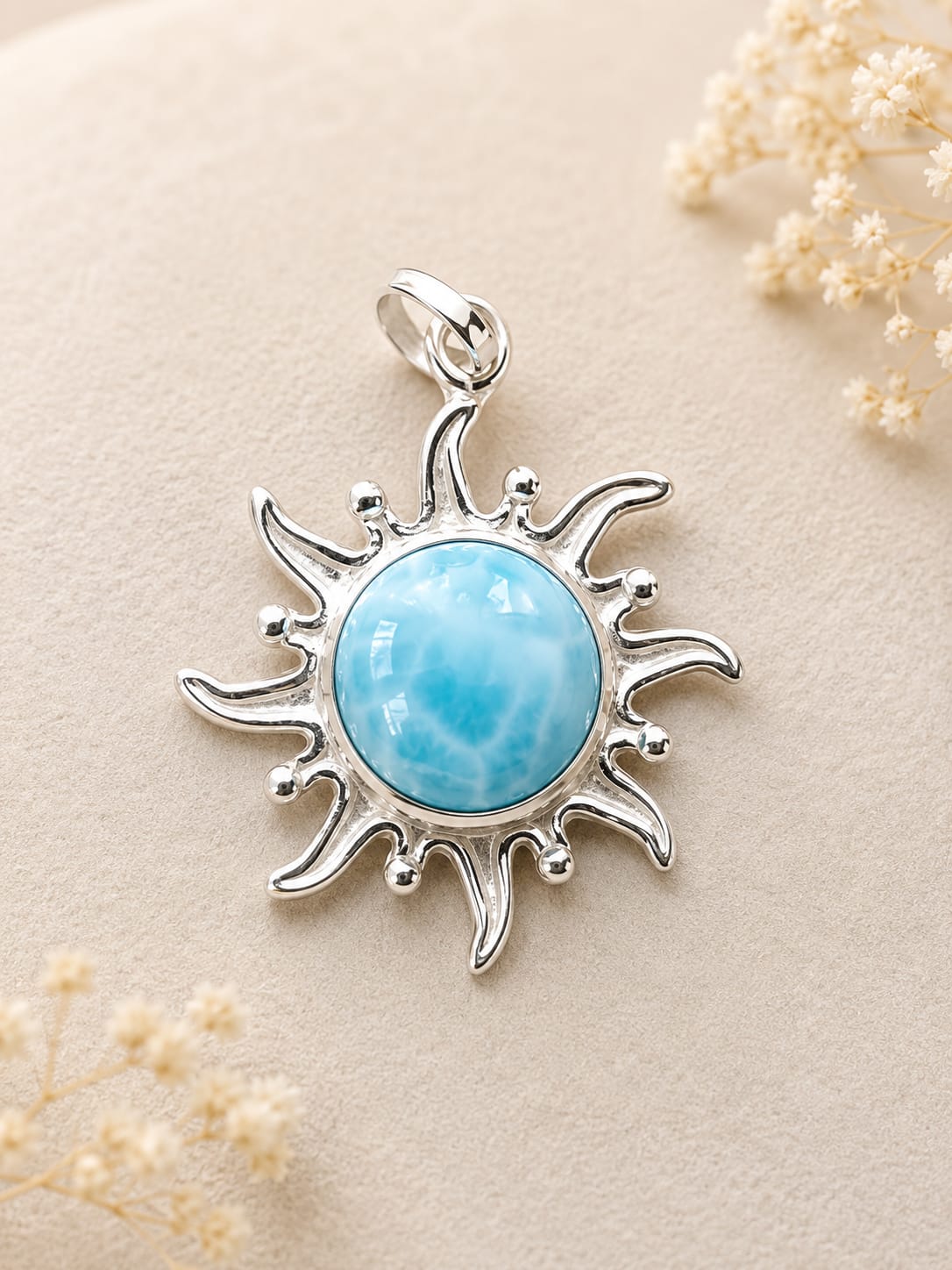 Pendentif Soleil en Larimar – Argent 925
