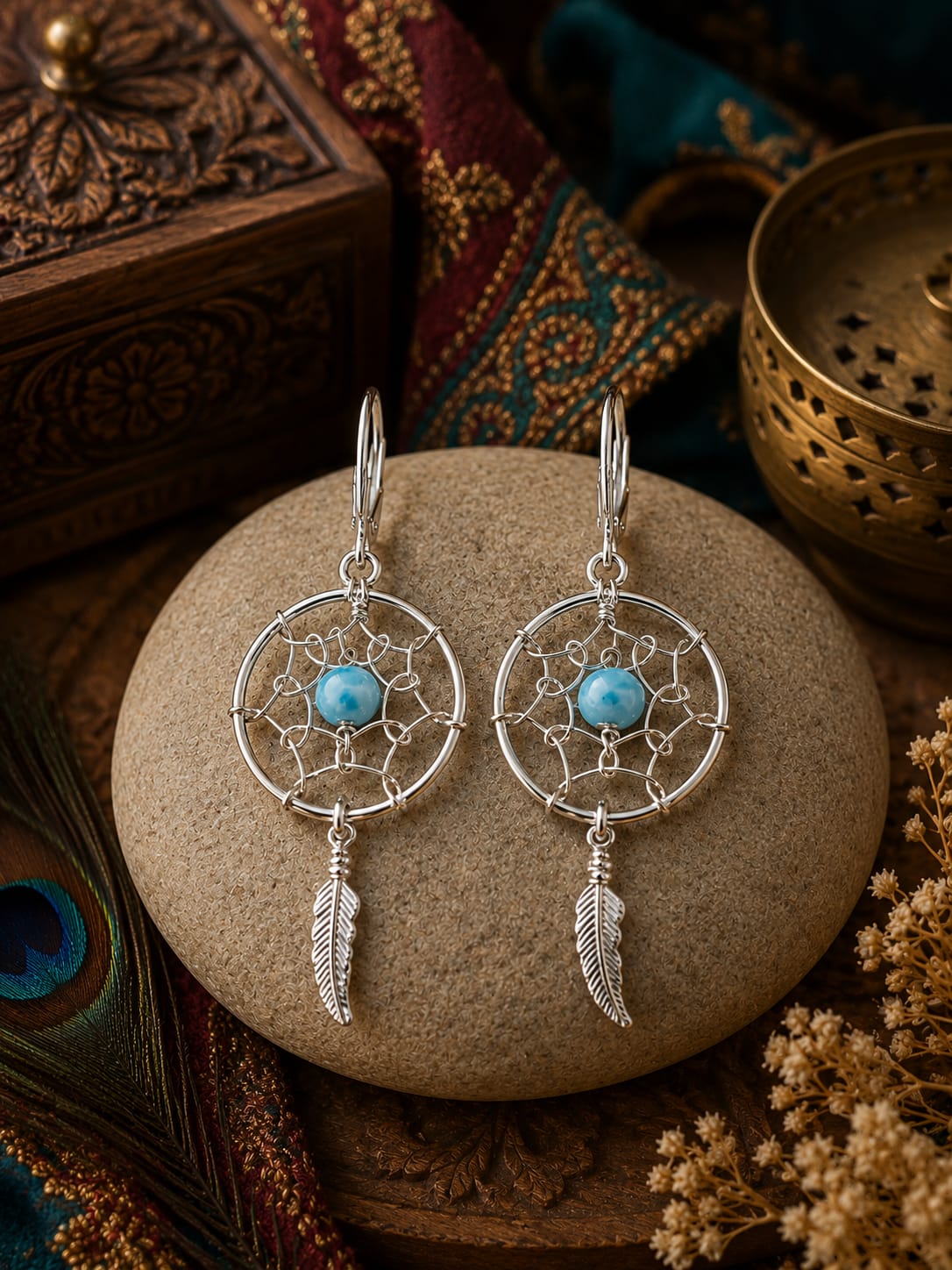 Boucles d'oreilles Attrape-rêves en Larimar – Argent 925