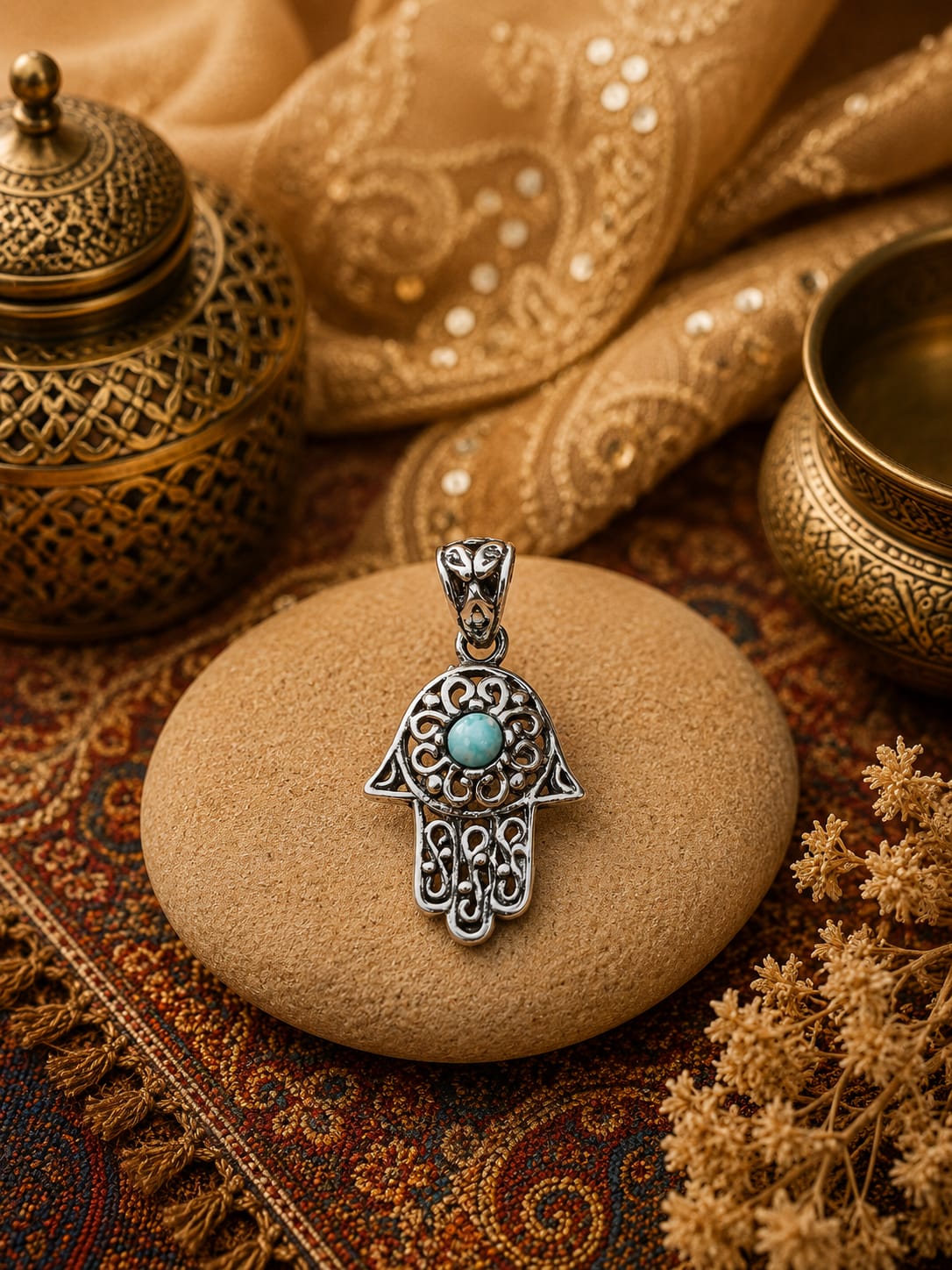 Pendentif Main de Fatma Larimar et Argent 925