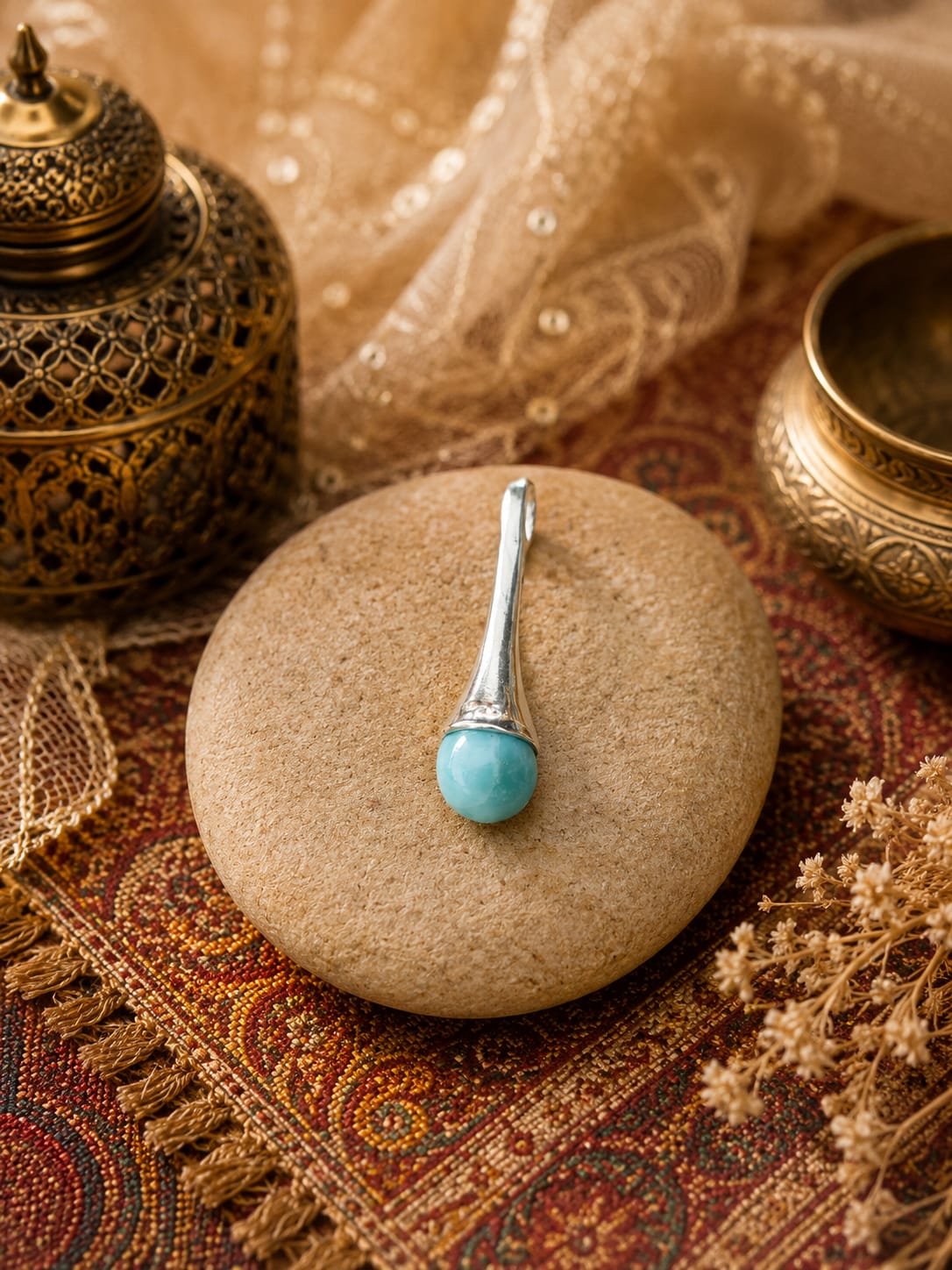 Pendentif Goutte en Larimar – Argent 925