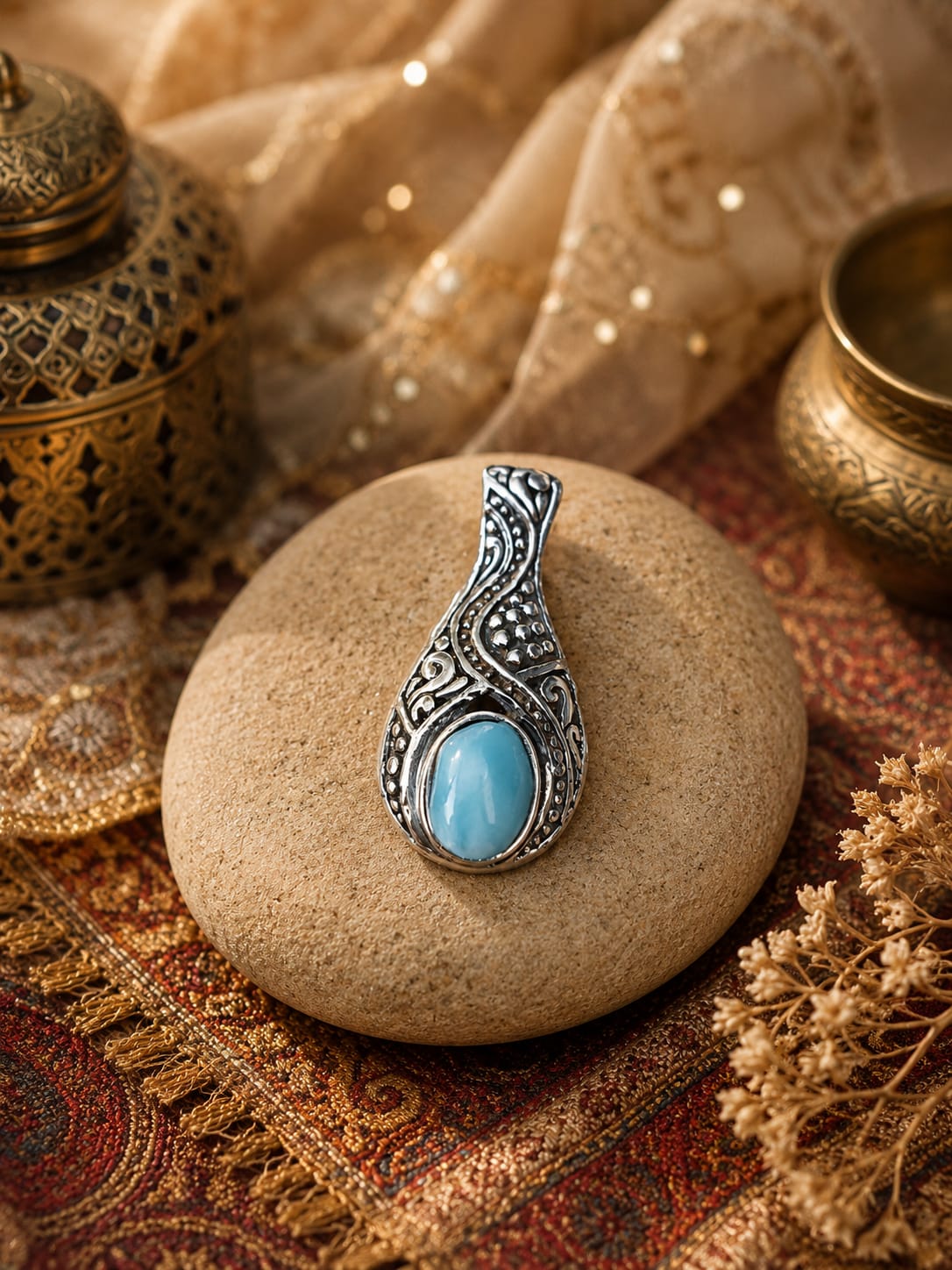 Pendentif Celtique en Larimar – Argent 925