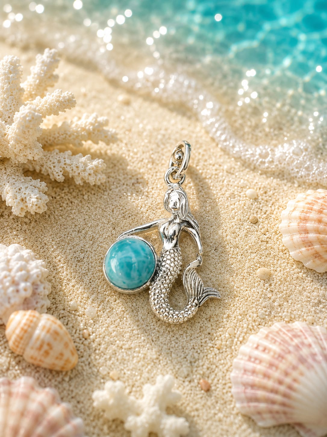Pendentif Sirène en Larimar – Argent 925