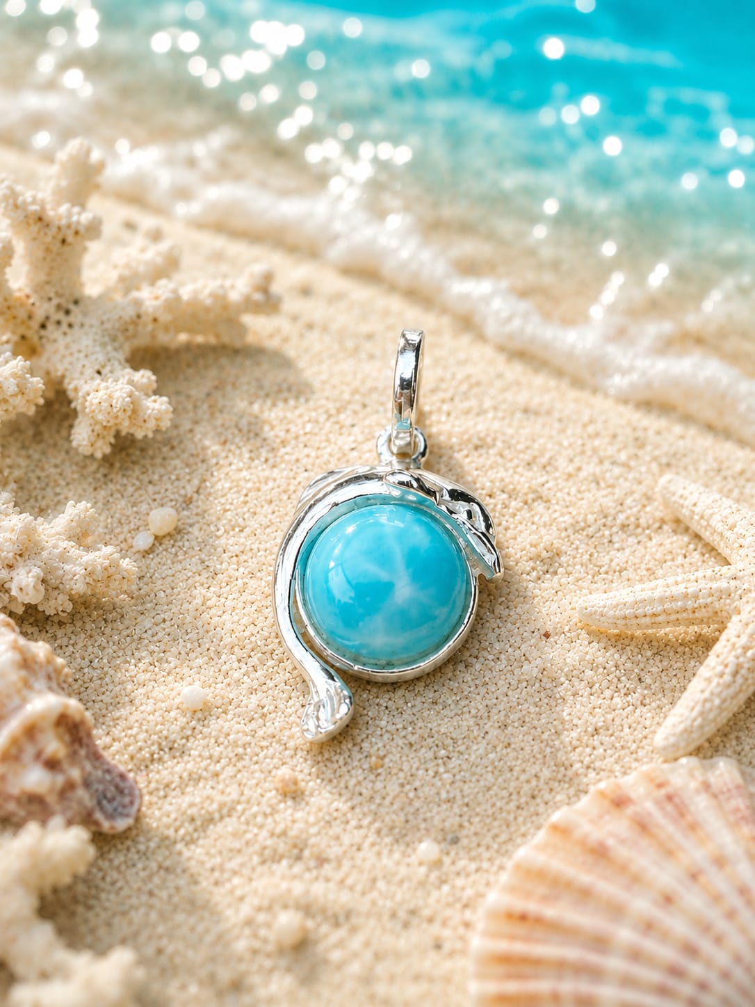 Pendentif Dauphin en Larimar et Argent 925