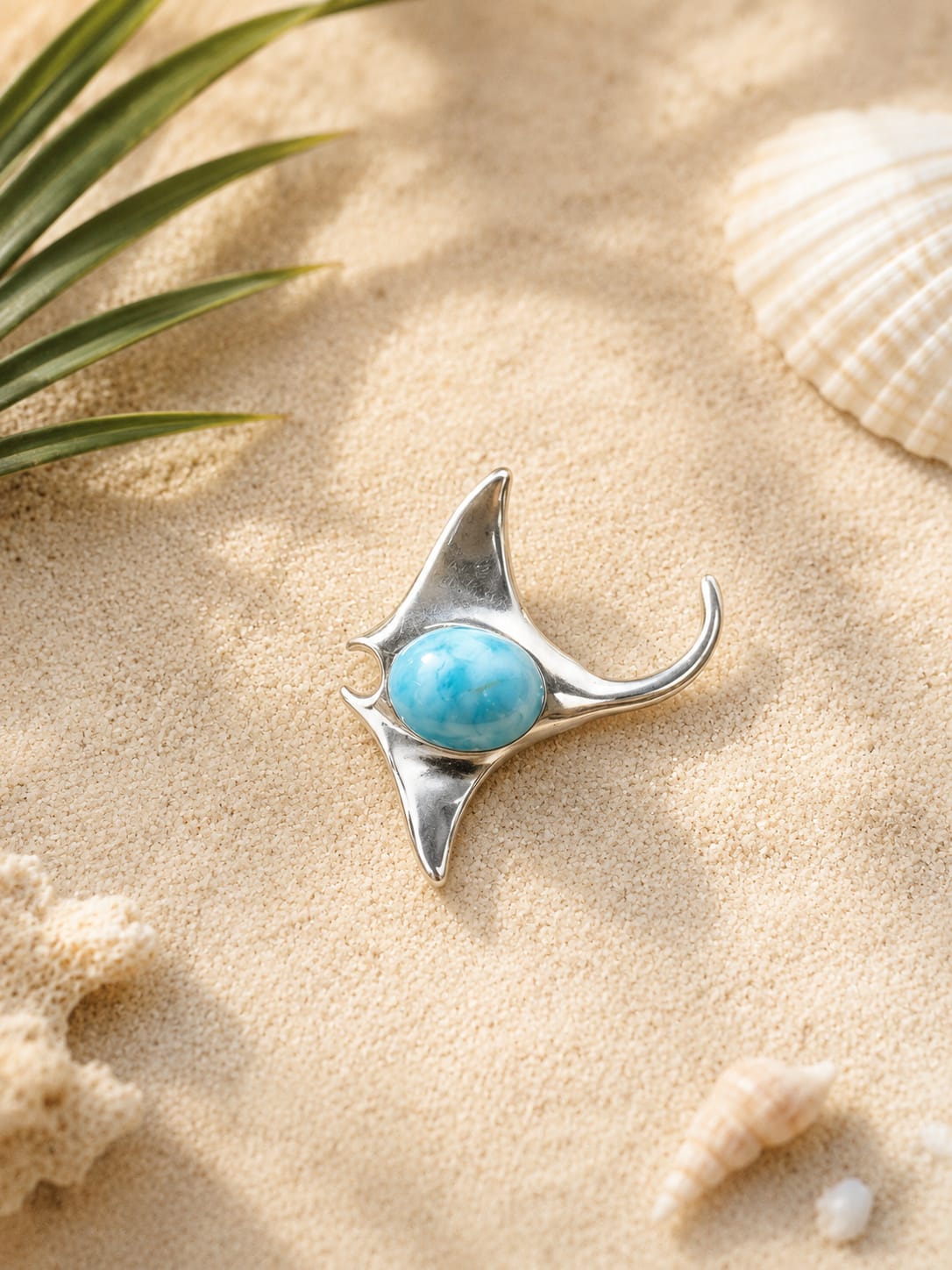 Pendentif Raie Manta en Larimar – Argent 925
