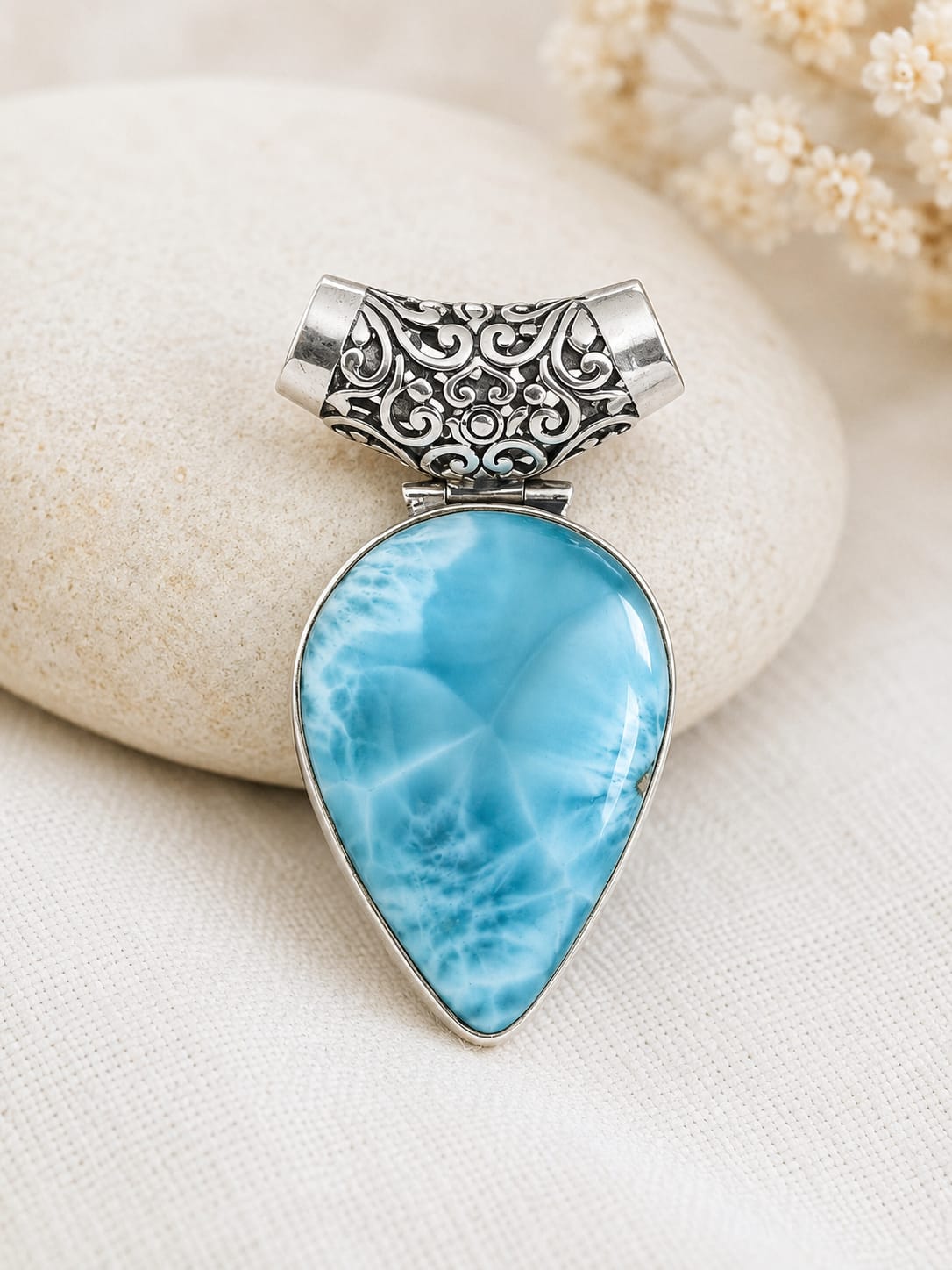 Somptueux Pendentif Larimar – Pièce unique en Argent 925