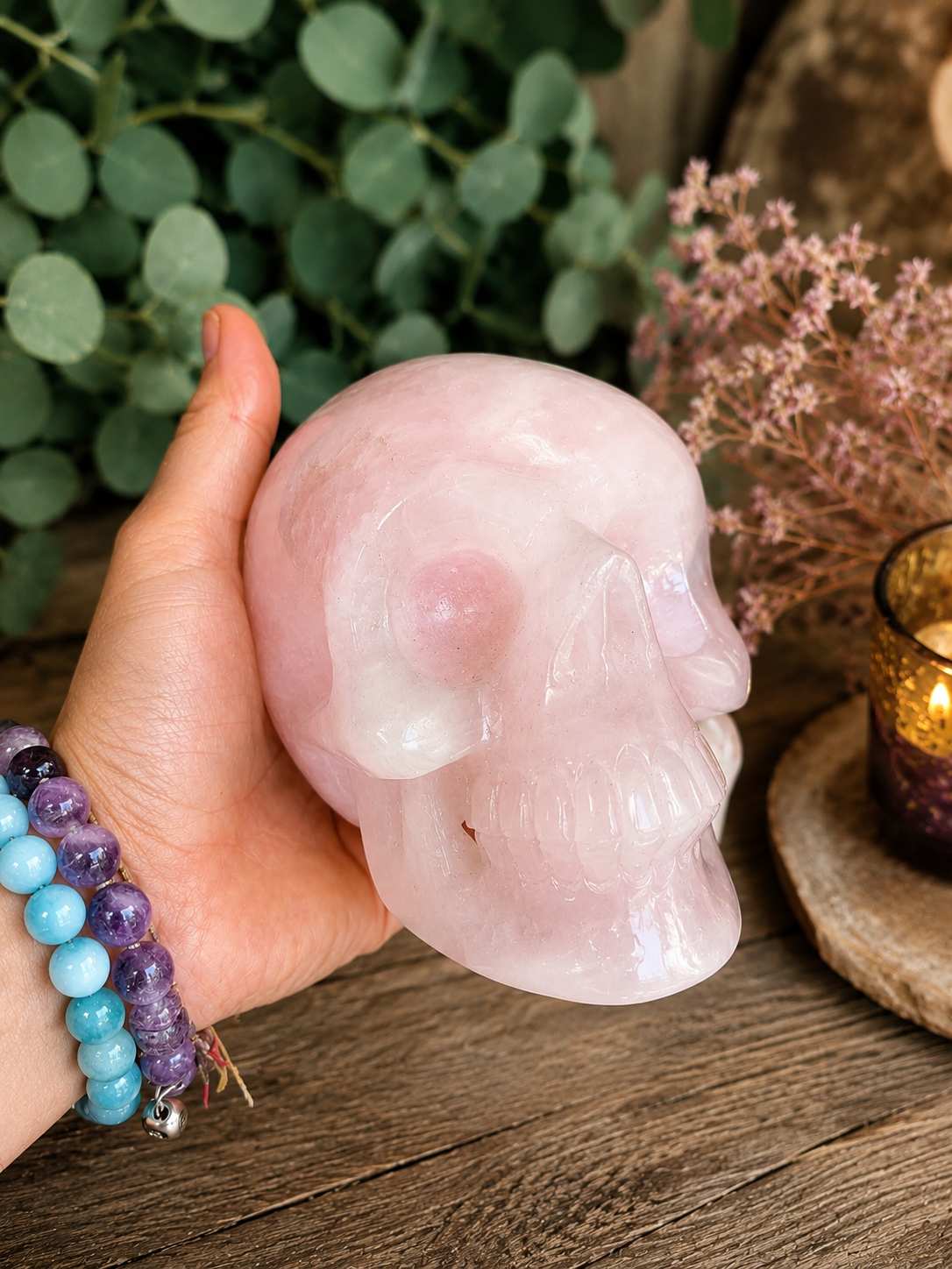 Crâne en Quartz rose – 1,400 kg